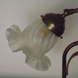 Vintage French Brass Gooseneck Table Lamp with Opaque Patterned Glass Shade 5522