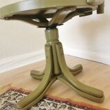 Vintage Thonet Style Bentwood Swivel Chair - Olive Green Retro Armchair