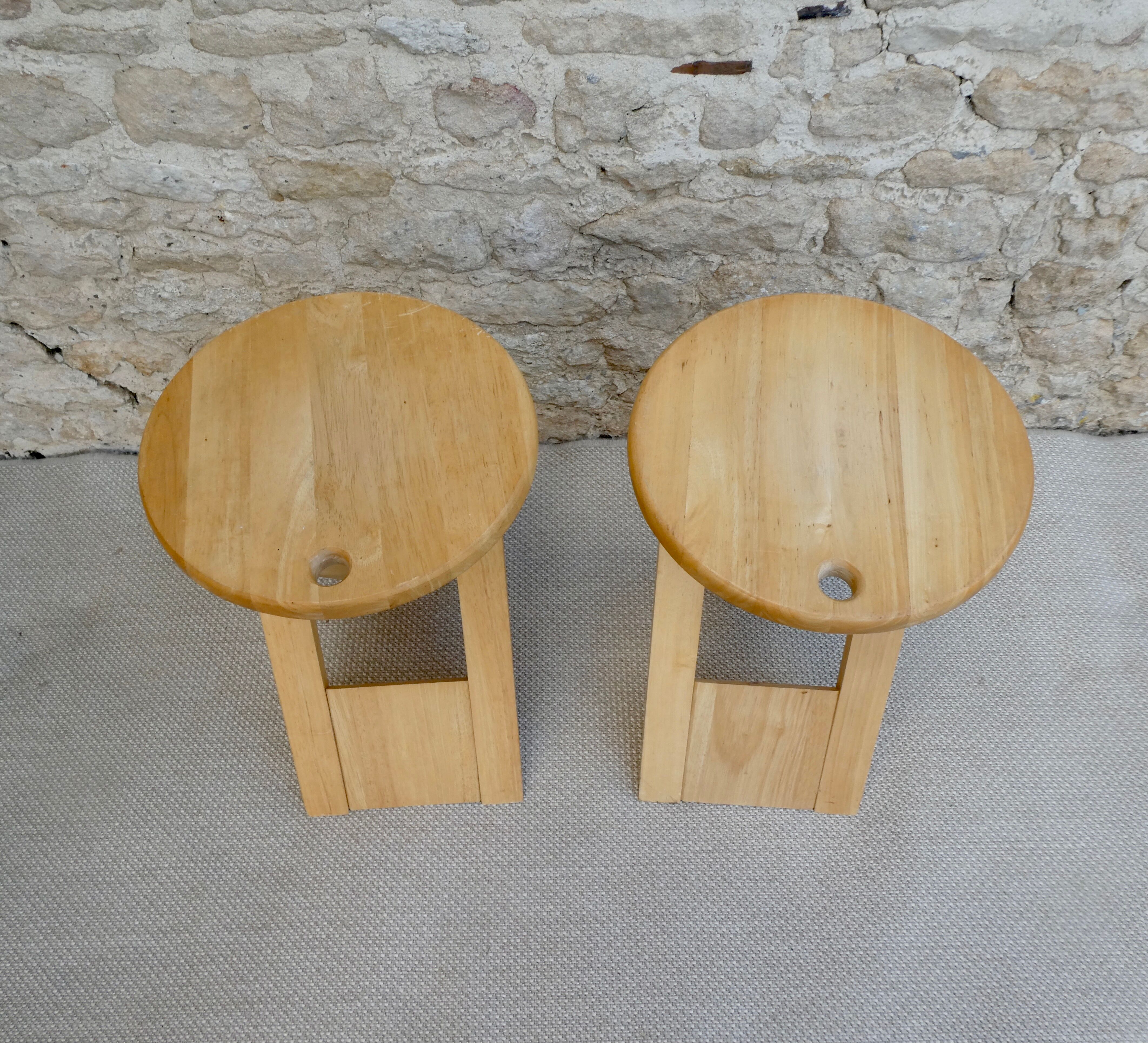 Pair of Adrian Reed wooden folding stools, 70s