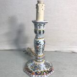 Vintage electrified candleholders in painted ceramic octagonal foot
