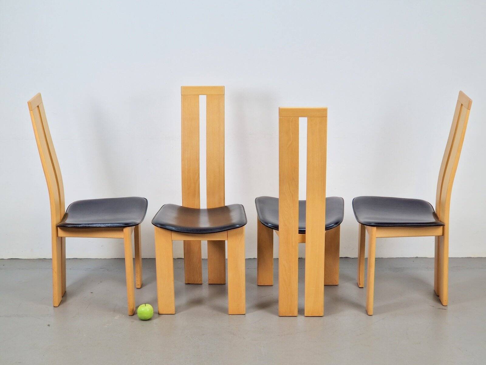 Vintage Beech and Leather Dining Chairs by Pietro Costantini for Ello, 1970s, Set of 4