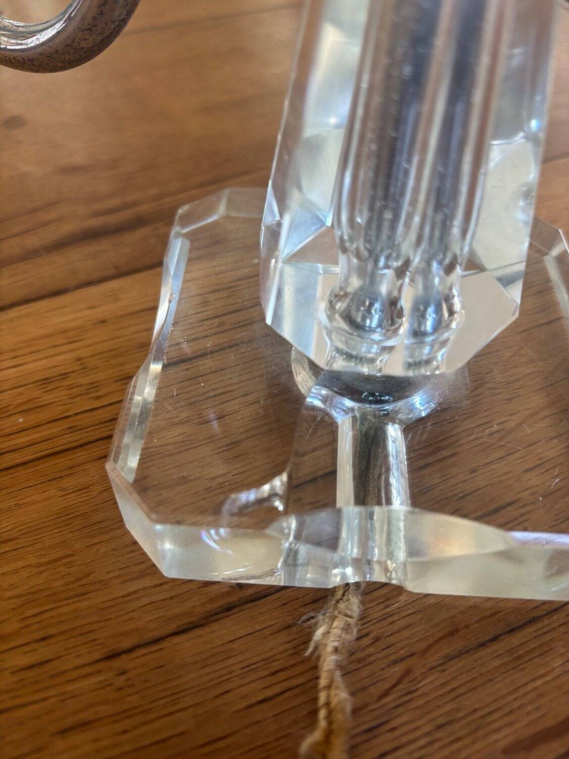 Pair of Electrified Art Deco Candle Holders – Cut Crystal & Chrome Metal 1