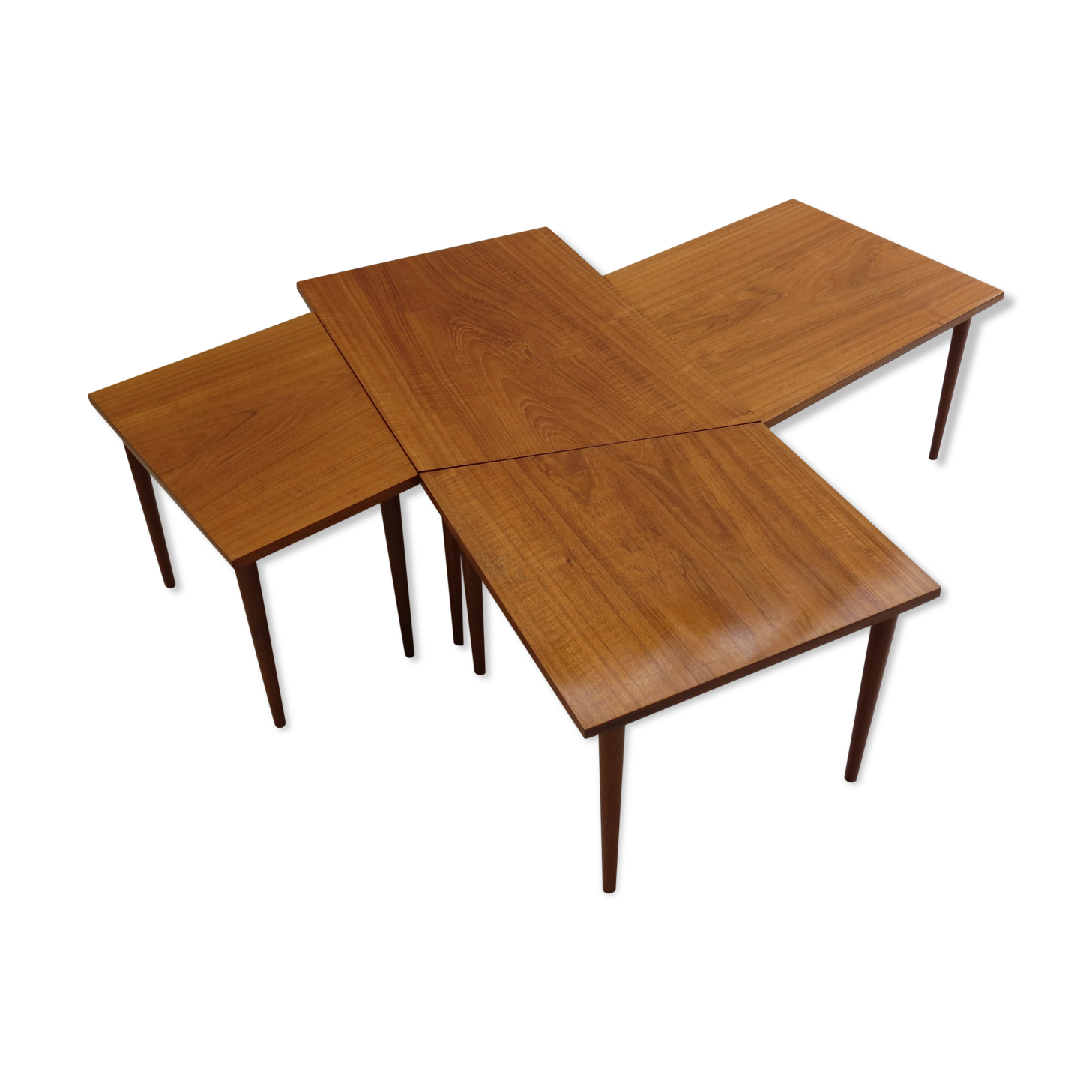 Scandinavian long teak coffee table set of 4 nest of tables 1960s
