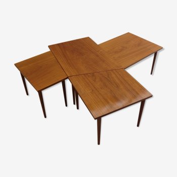 Scandinavian long teak coffee table set of 4 nest of tables 1960s