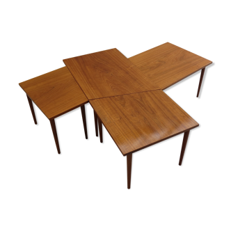 Scandinavian long teak coffee table set of 4 nest of tables 1960s