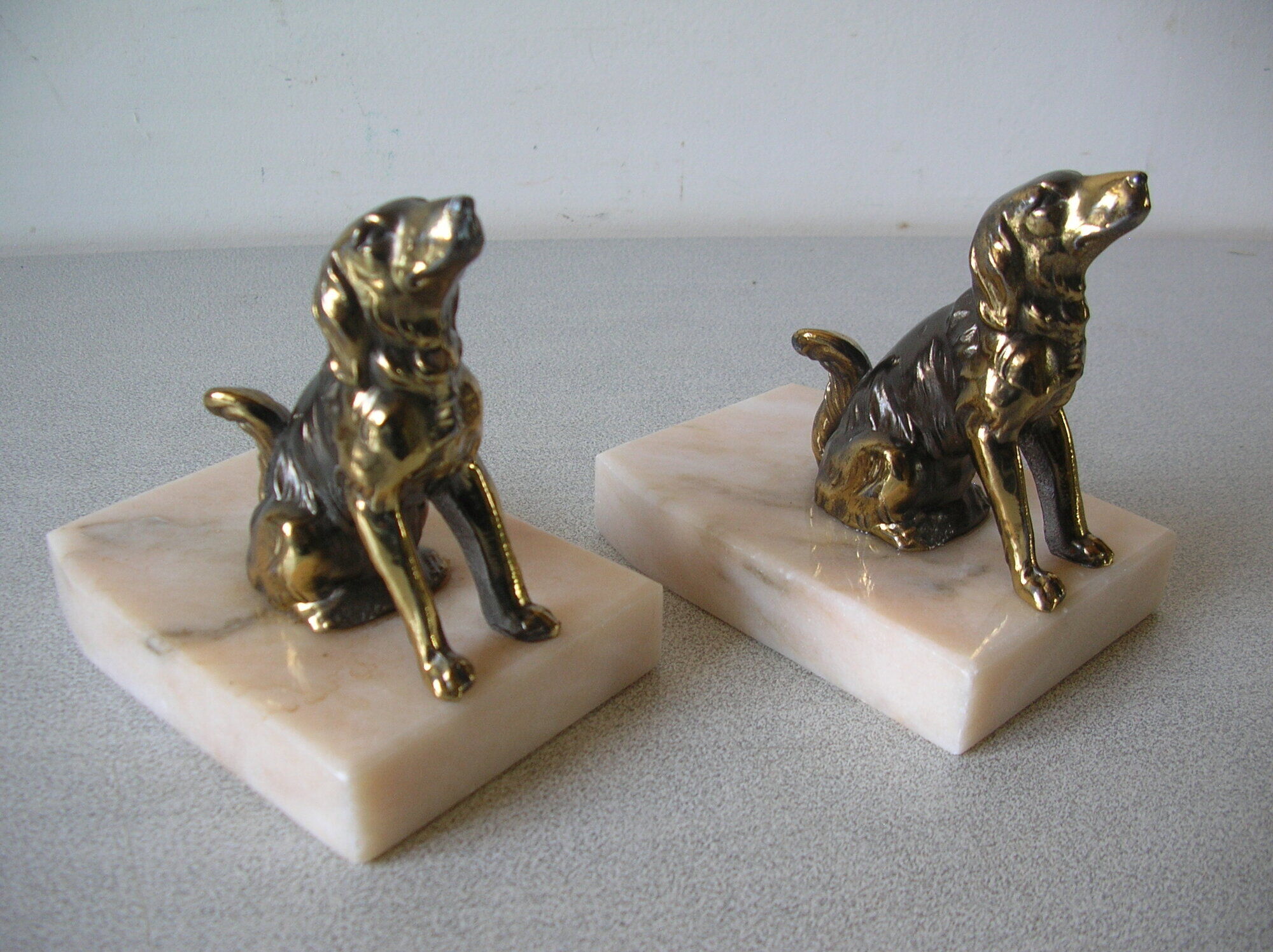 Old pair of greenhouse books statue regulates dog spaniel marble base Marbrolux
