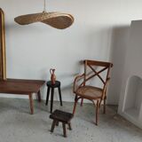 Rattan suspension or shade in the shape of a braided undulating circular tray d:80