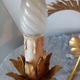 Old wall lamp palm shaped metal dore with leaf