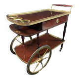 Rolling bar cart, bar trolley, bar rolling in varnished mahogany and brass
