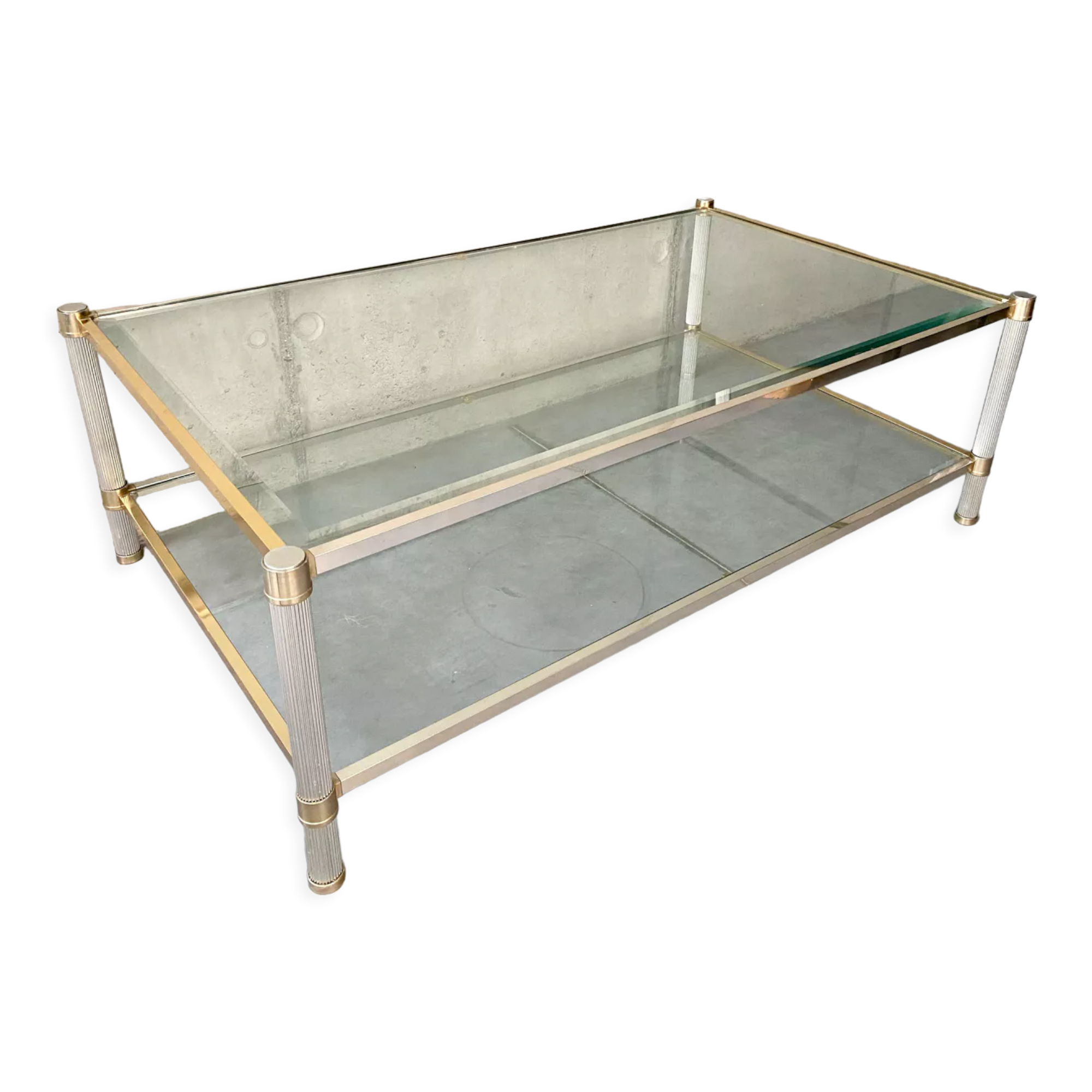 Table basse double plateau laiton et verre