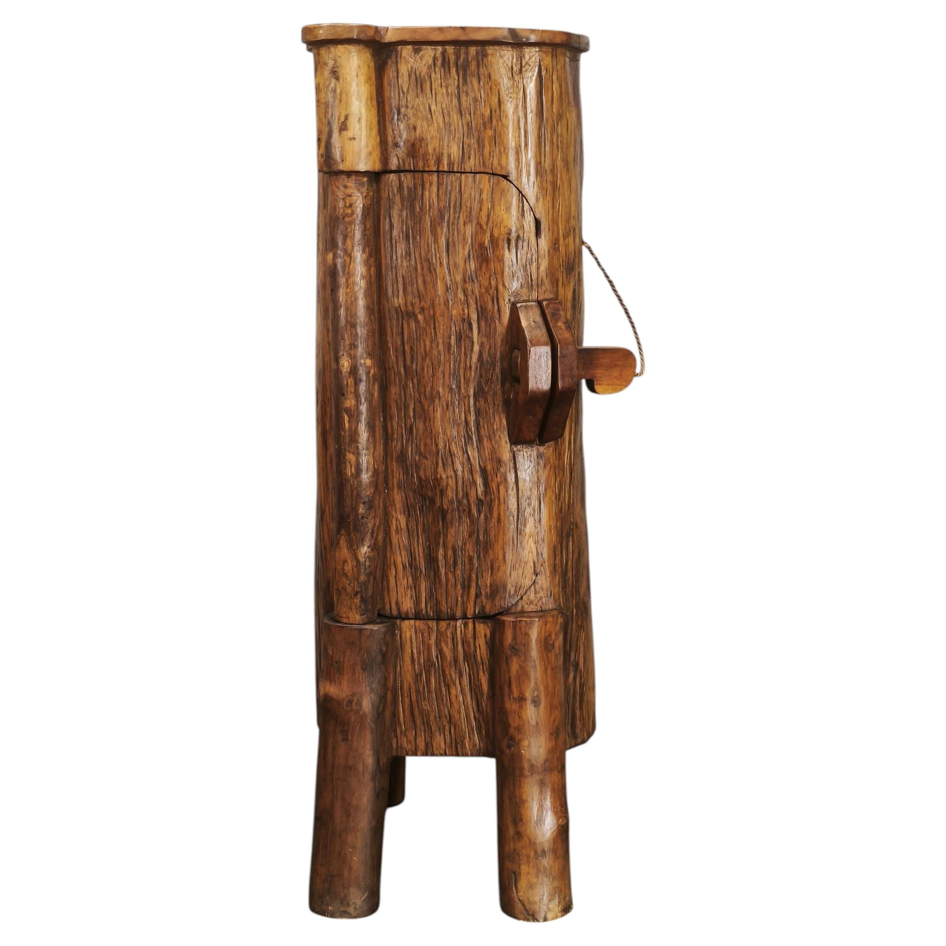 1960s French Brutalist Sculptural Solid Elm Wood Tree Trunk Cabinet