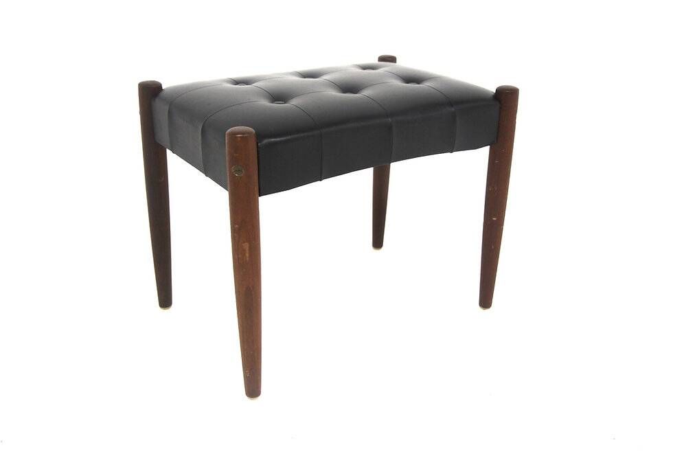 Scandinavian footrest in teak and faux leather, Sweden, 1960.