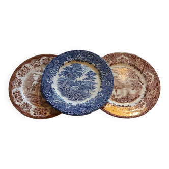3 assiettes plates anciennes anglaises