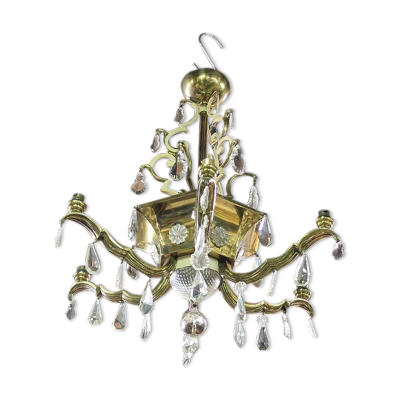 Lustre pampilles et laiton 9 ampoules