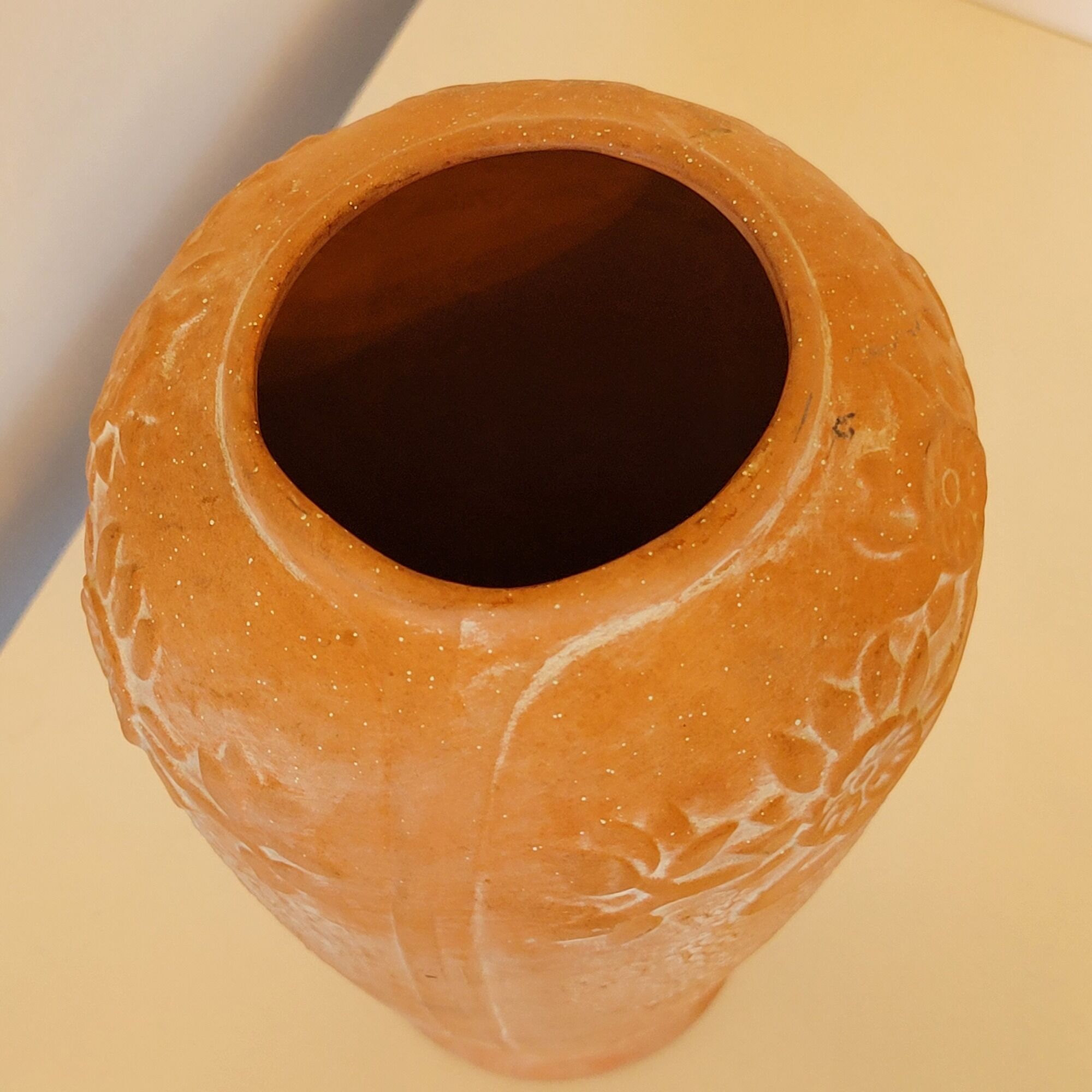Terracotta vase sunflower decoration 1910, art nouveau