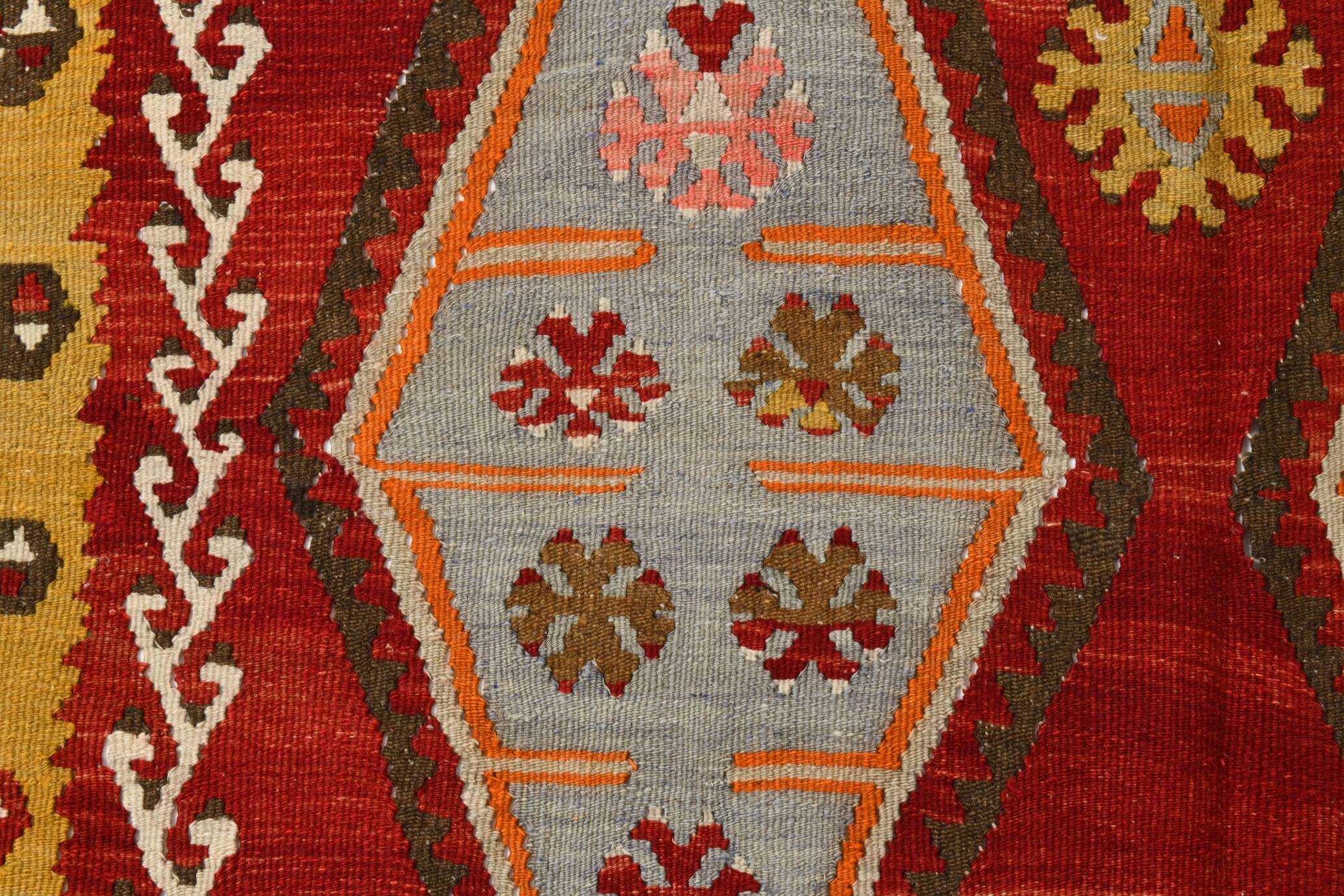 Grand Kilim Designer Vintage, Tapis Anatolien Rouge Fait Main, 149x308 Cm