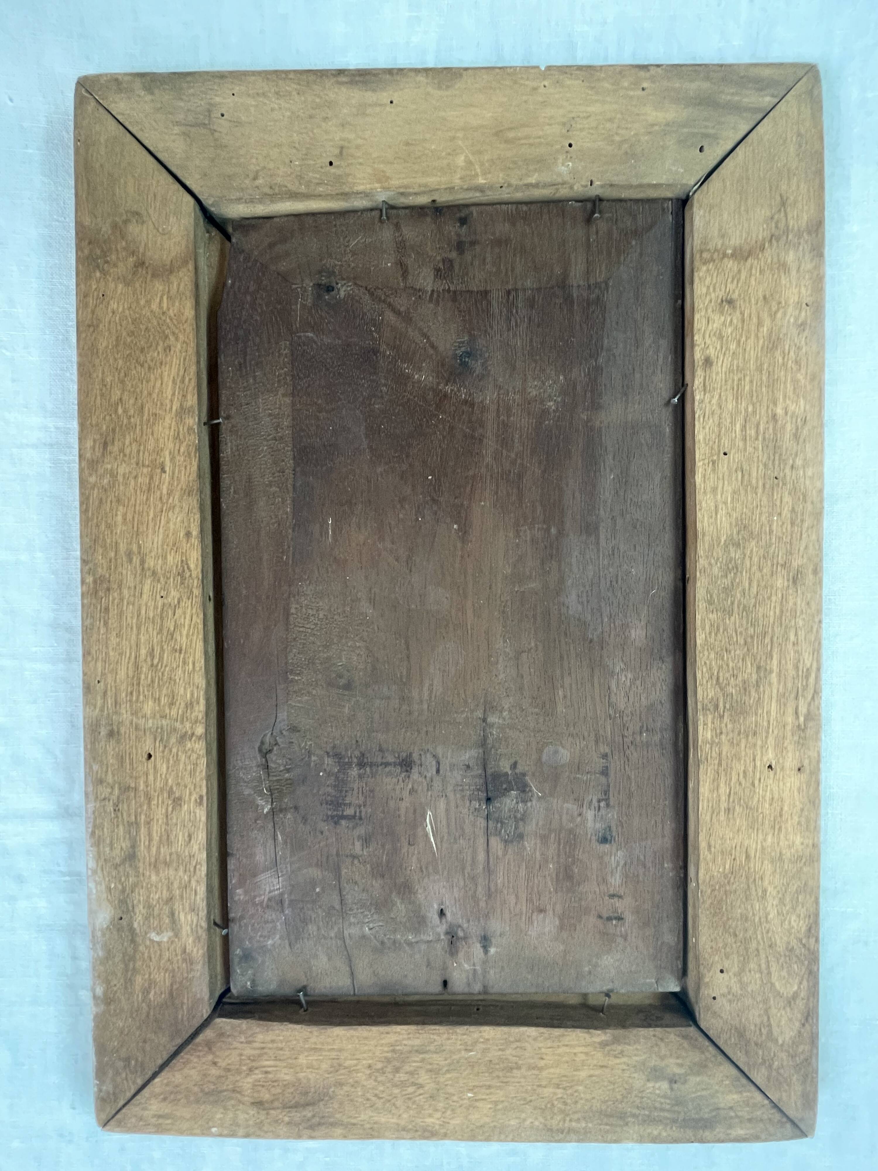 Old portrait signed "Flora" – Oil on wood dated 1904 – Carved frame