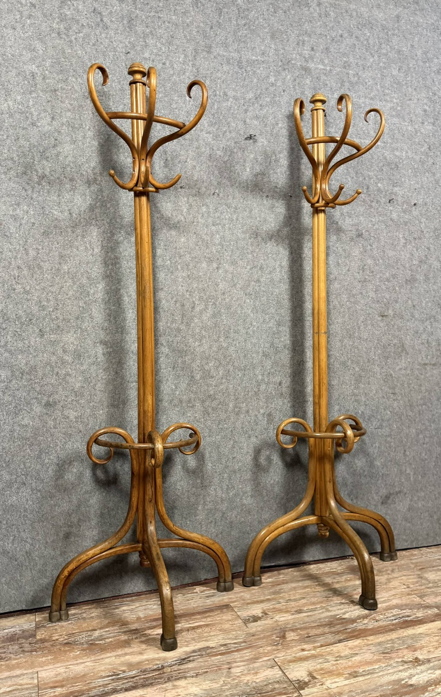 Thonet: pair of parrot coat racks in the shape of a "half-moon"