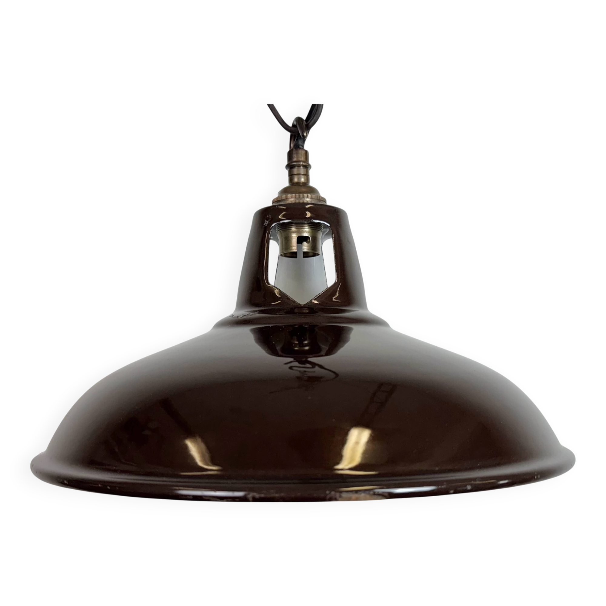 Industrial Brown Enamel Factory Pendant Lamp , 1960s