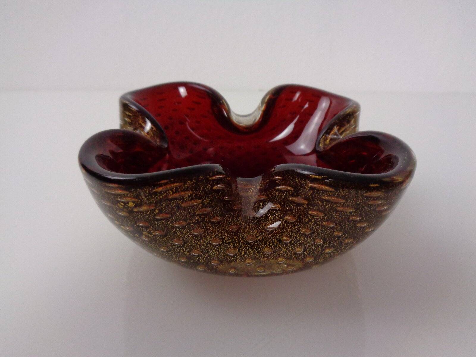 Red & Gold Murano Glass Ashtray by Barovier & Toso, Italy, 1960s