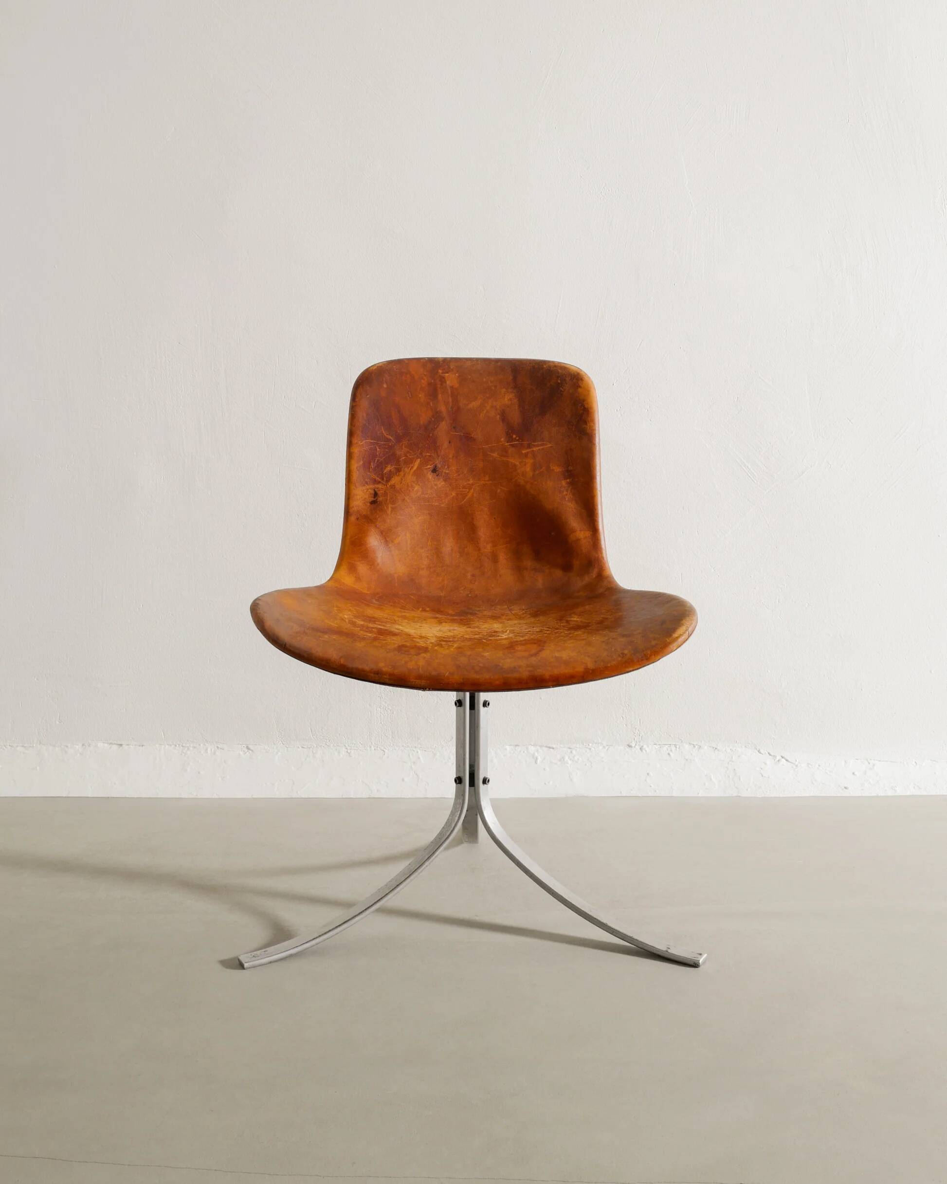 Vintage Danish Mid Century Brown Leather "PK 9" Chair Poul Kjaerholm, 1960s
