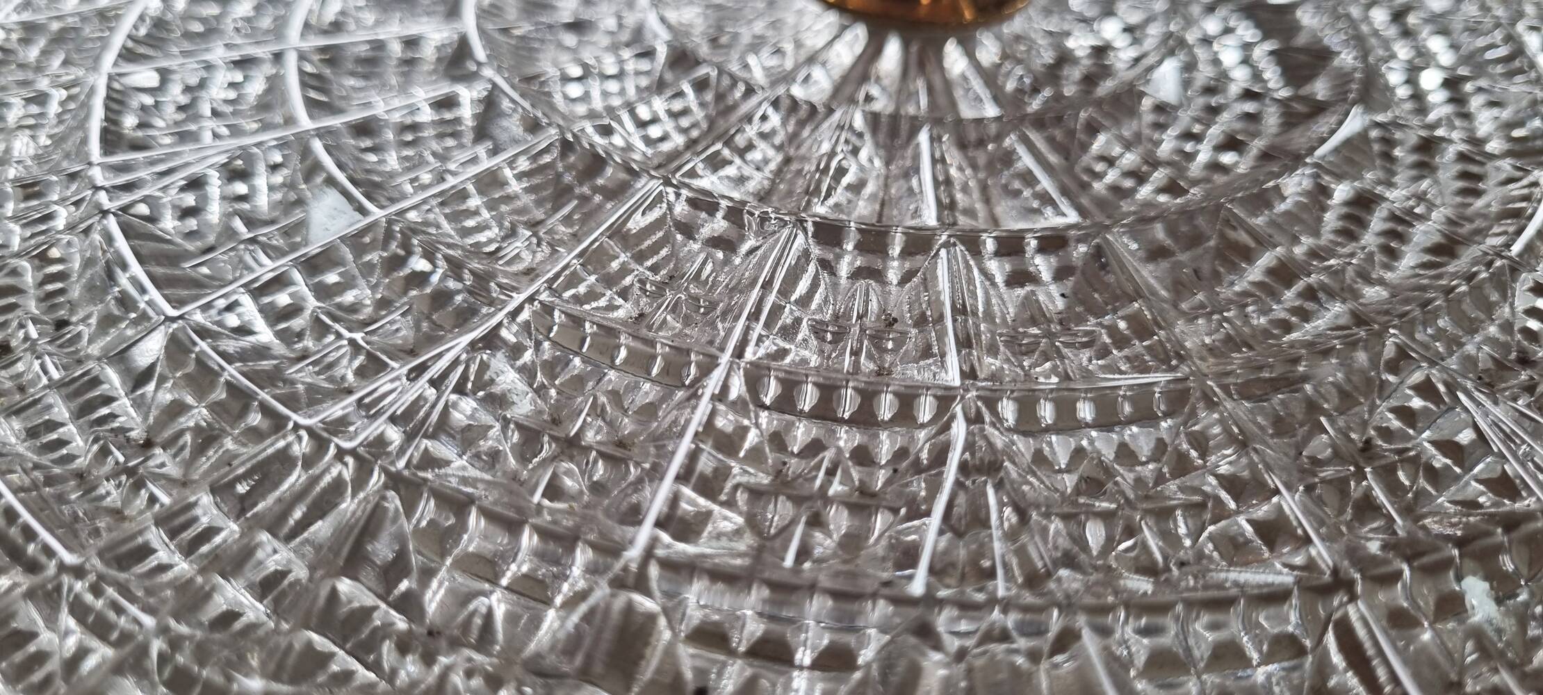 Large vintage Lucien Gau crystal and brass ceiling light