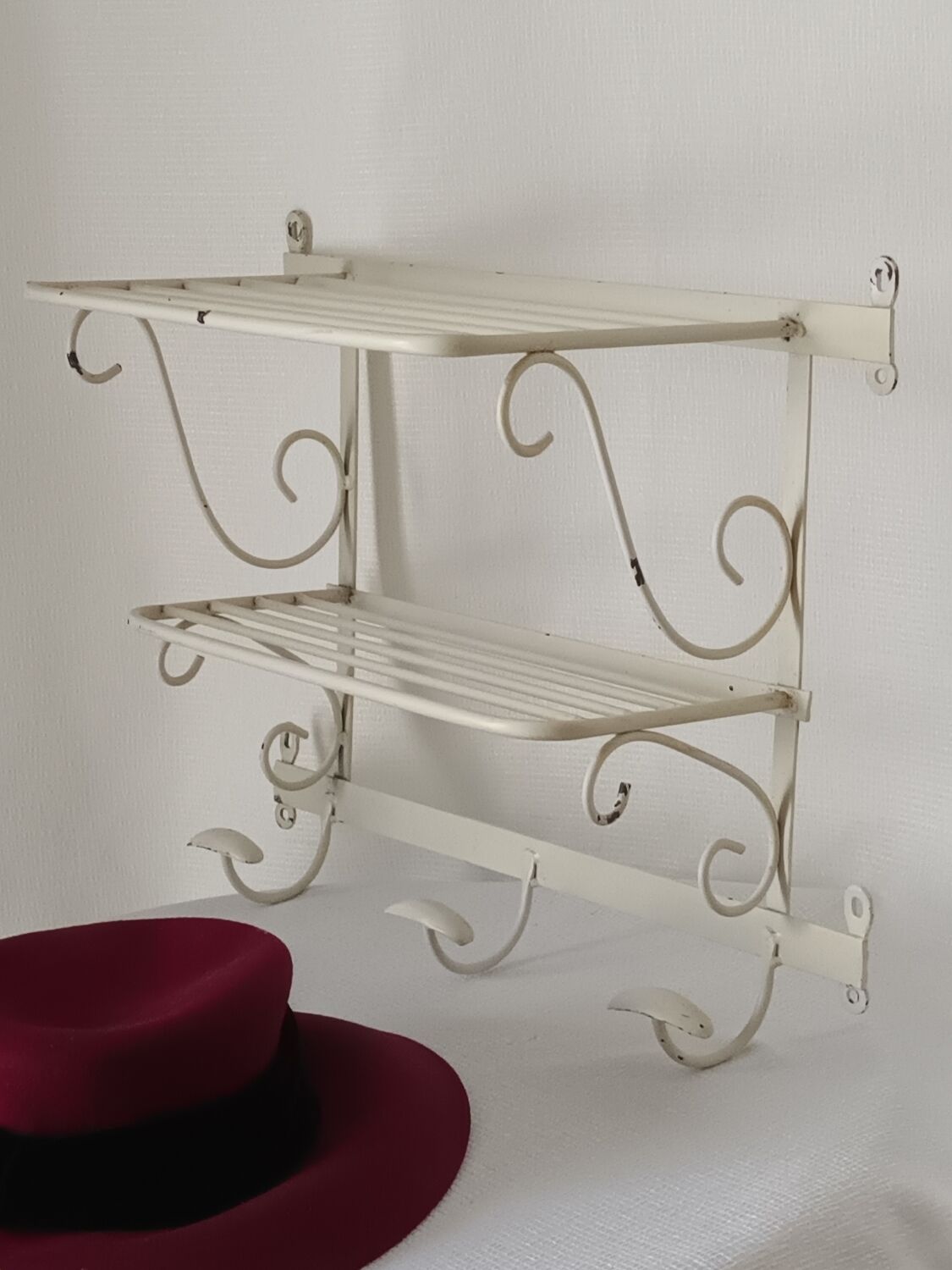 Vintage wrought iron wall coat rack