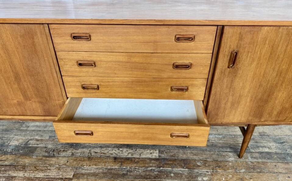 Teak sideboard 220 cm 3 doors 4 drawers 1960