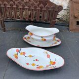 Serving dish and gravy boat in limoges porcelain, stamped b & cie limoges france