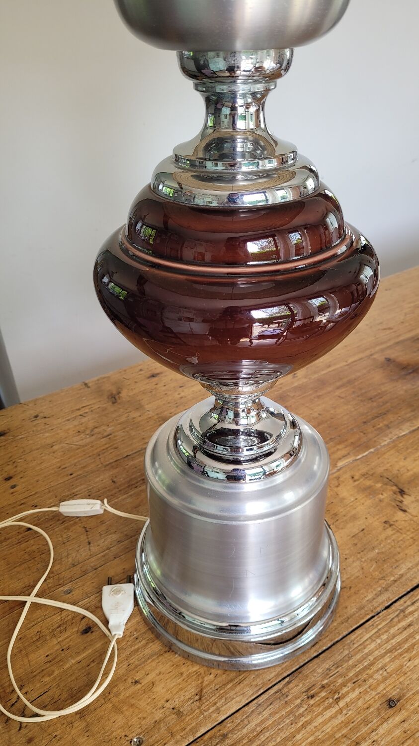 Lamp in chrome and brushed aluminum and porcelain year 70