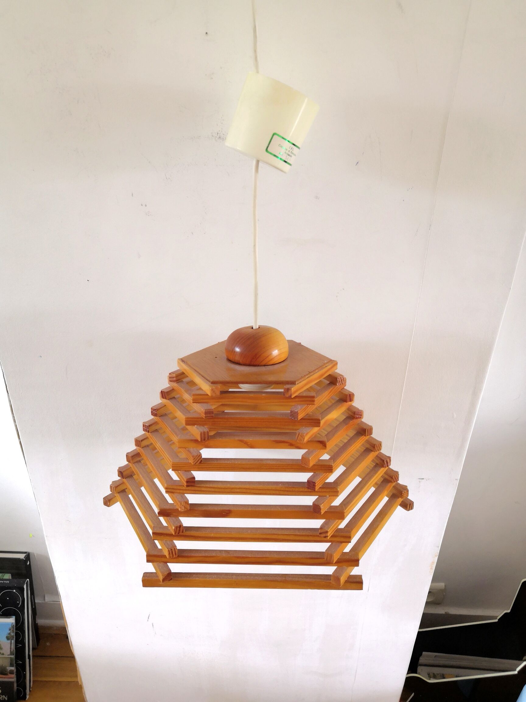 Wood pendant lamp design C.F.L. 70s