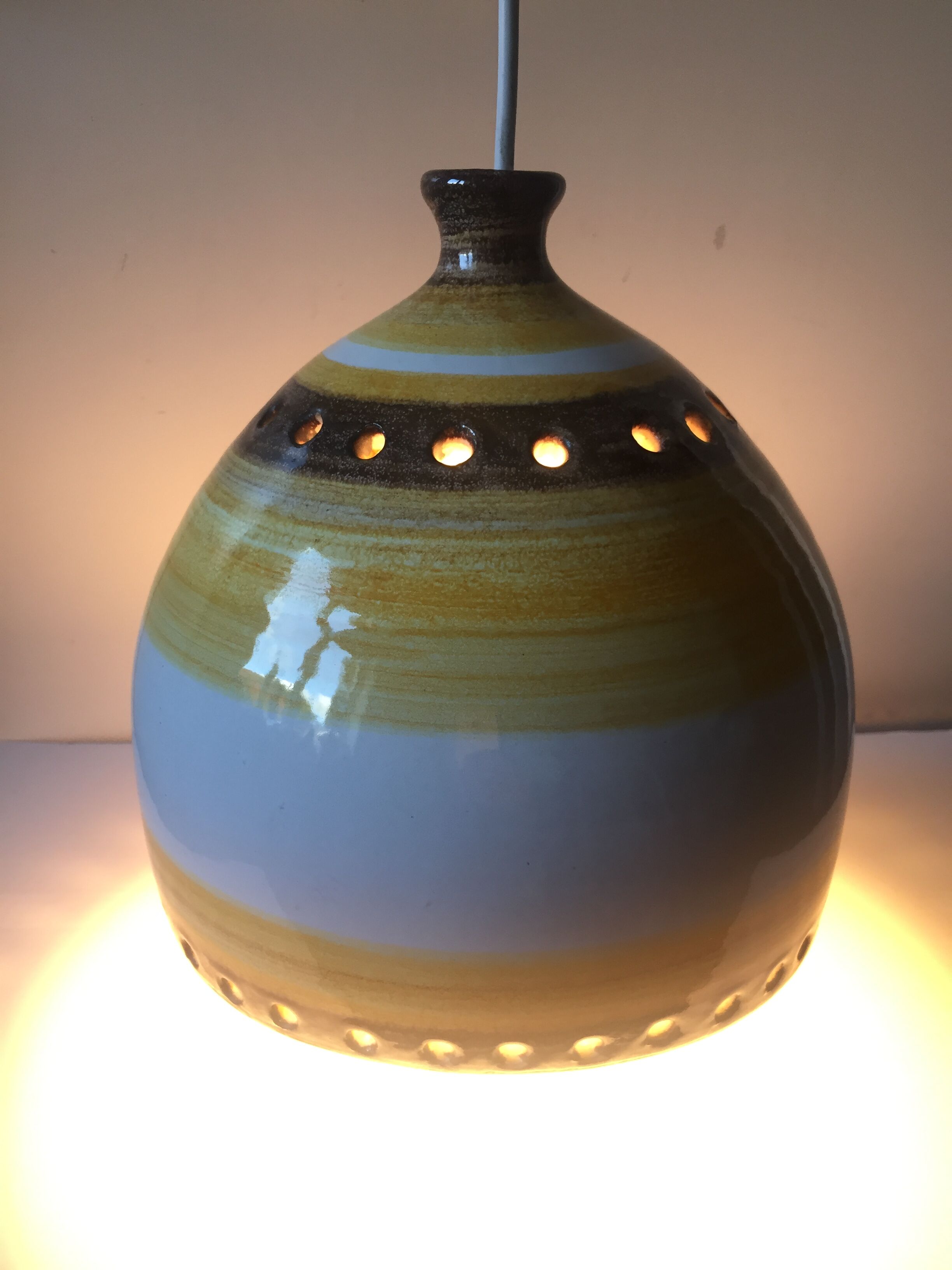 Danish 1960s Glazed Stoneware Pendant Lamp
