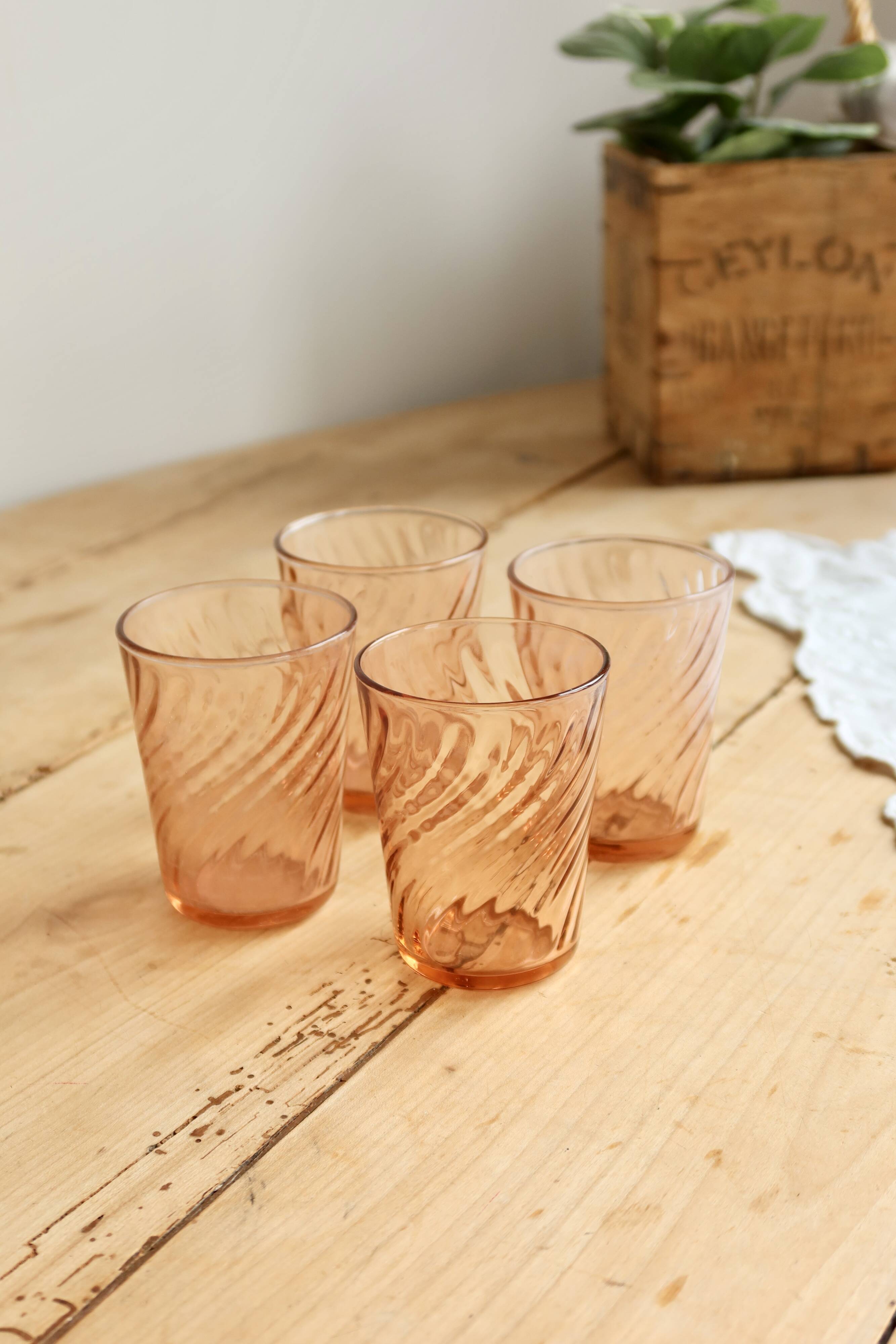 4 verres à eau vintage Luminarc Rosaline années 1970