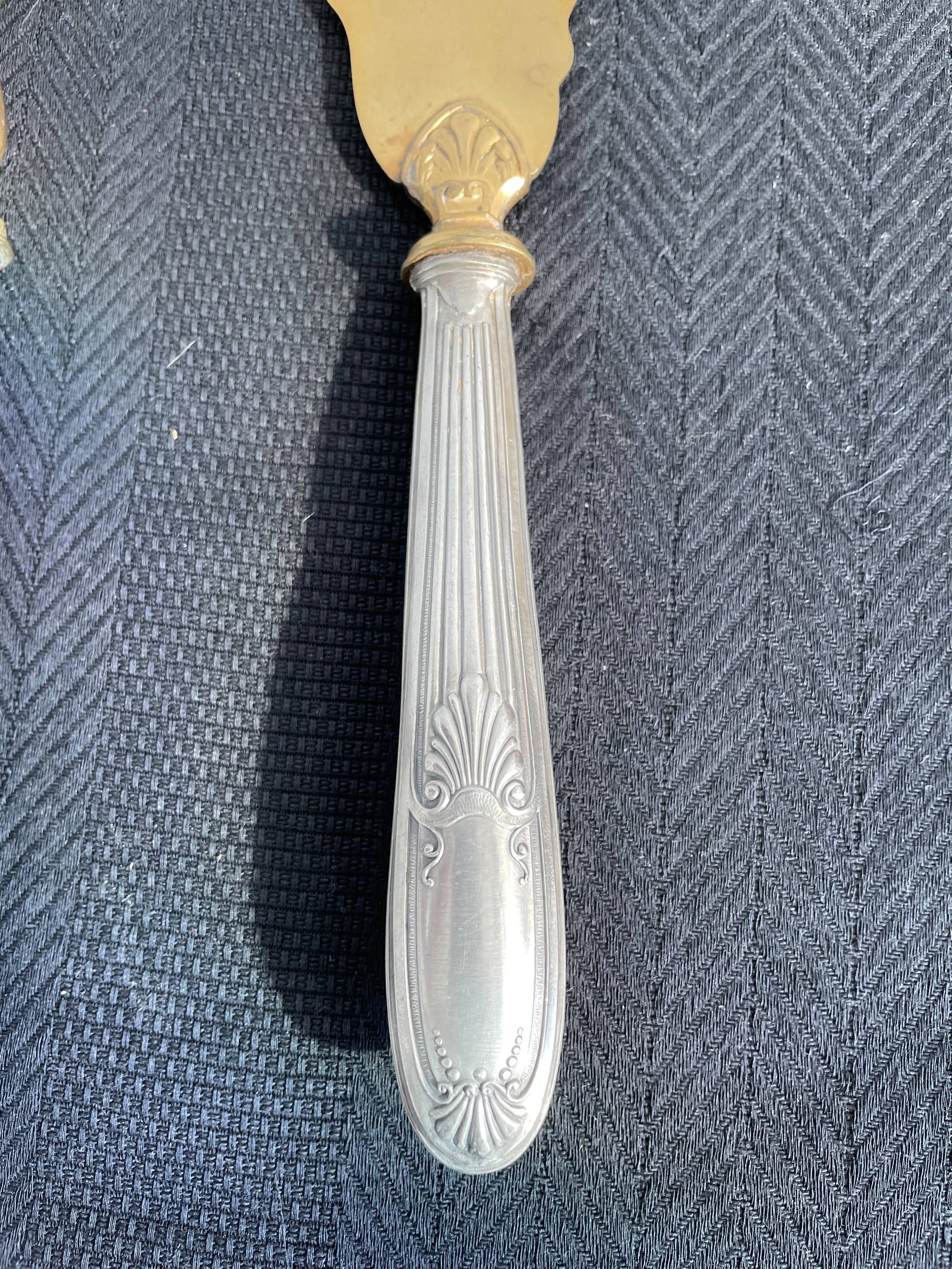 Antique, fish service cover, stuffed silver, gilded metal, France