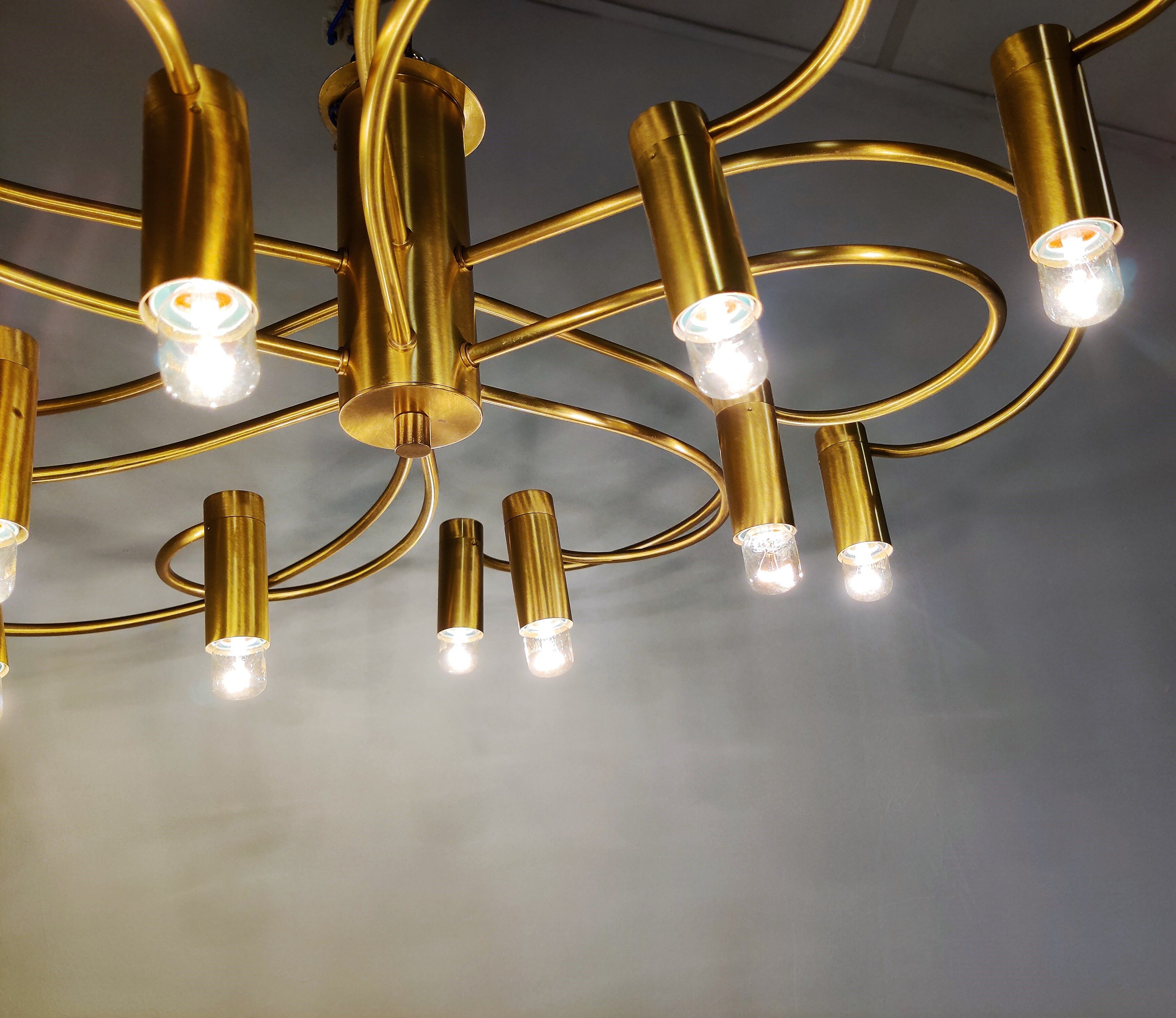 Vintage brass flush mount chandelier, 1970s