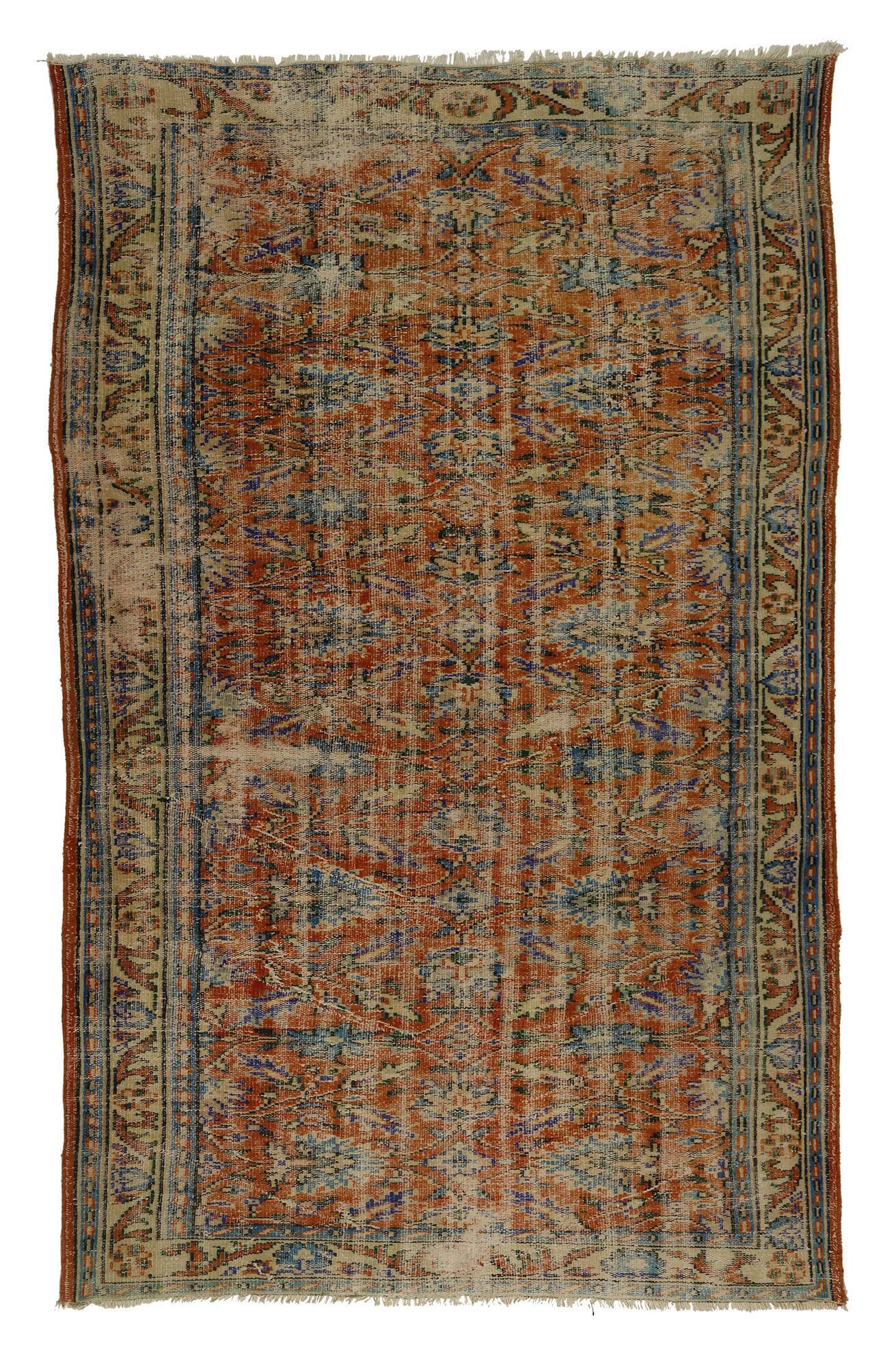 One-of-a-kind turkish handwoven vintage rug - rustic vintage charm 265x 168