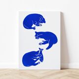 Original linocut - trio of cats