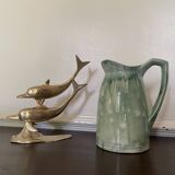 Turquoise green enamelled ceramic pitcher