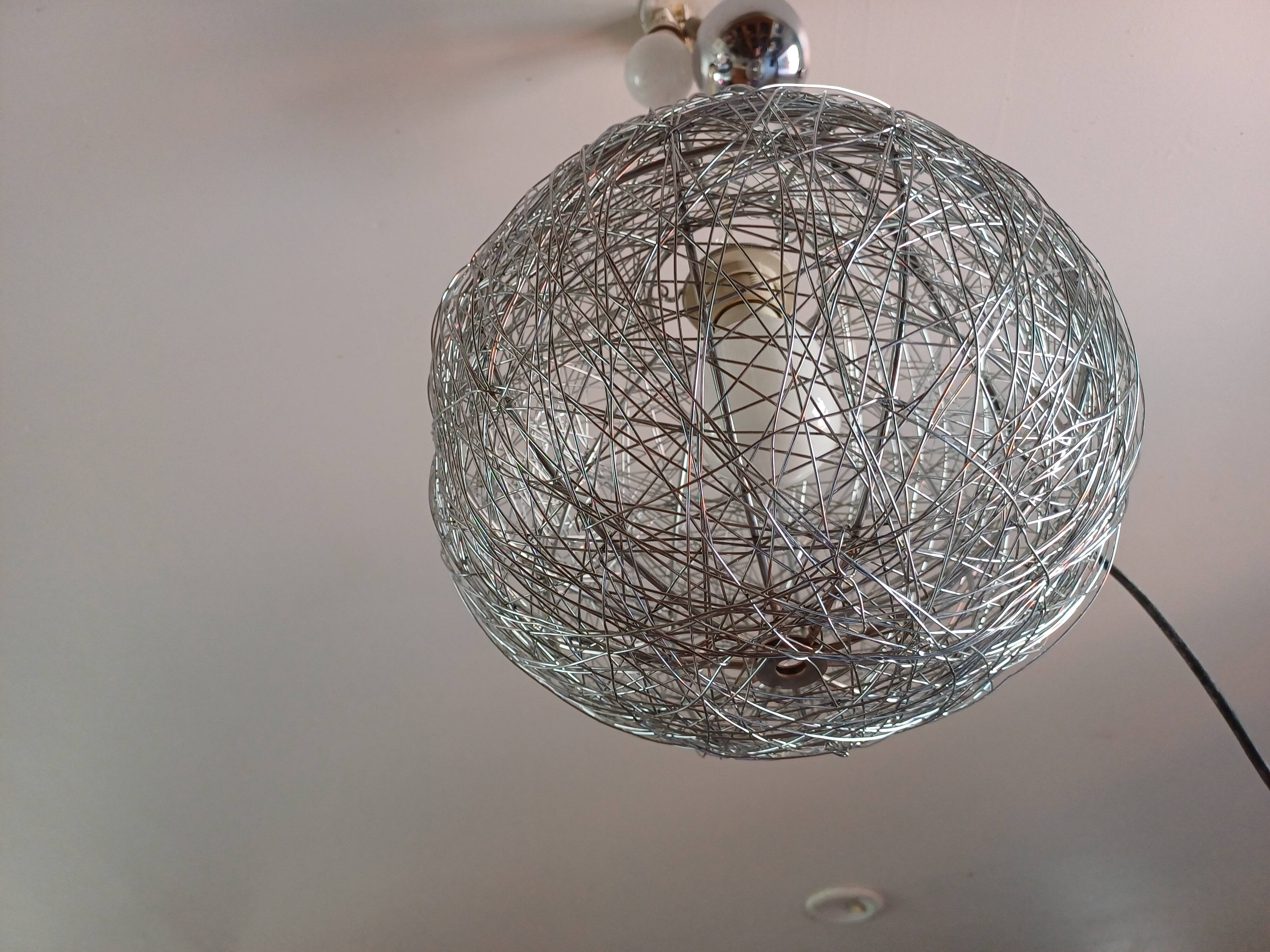 Vintage Twisted Silver Metal Pendant Light