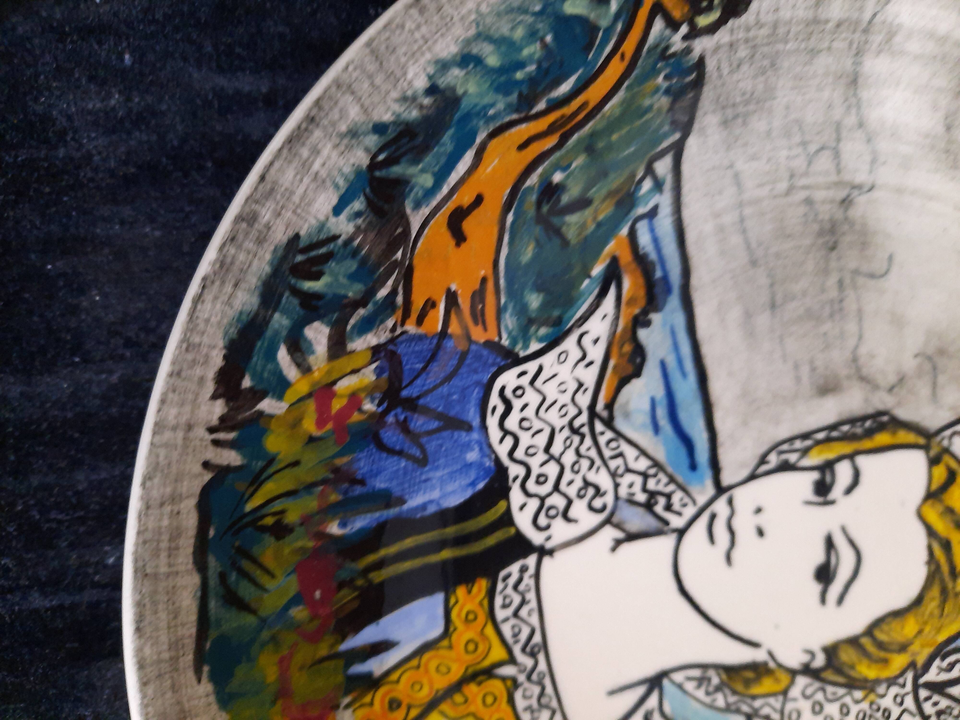 Ceramic Plate Youen Quimper Breton Decor Unique Piece Hand Painted 21,