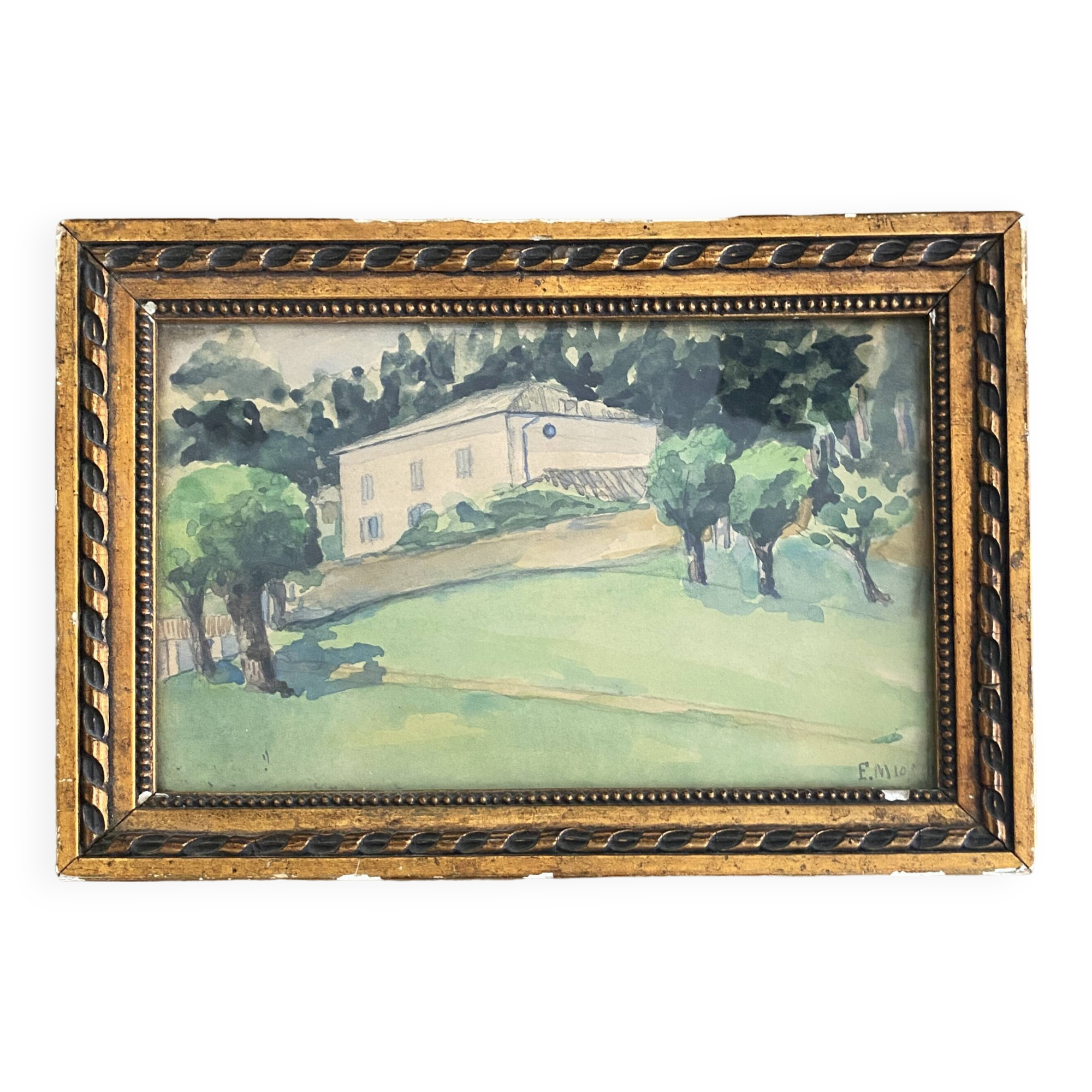 Home drawing, framed and glazed watercolor