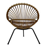 Tripod Rattan easy chair by Dirk van Sliedregt Rohe Noordwolde 1960 in the Netherlands