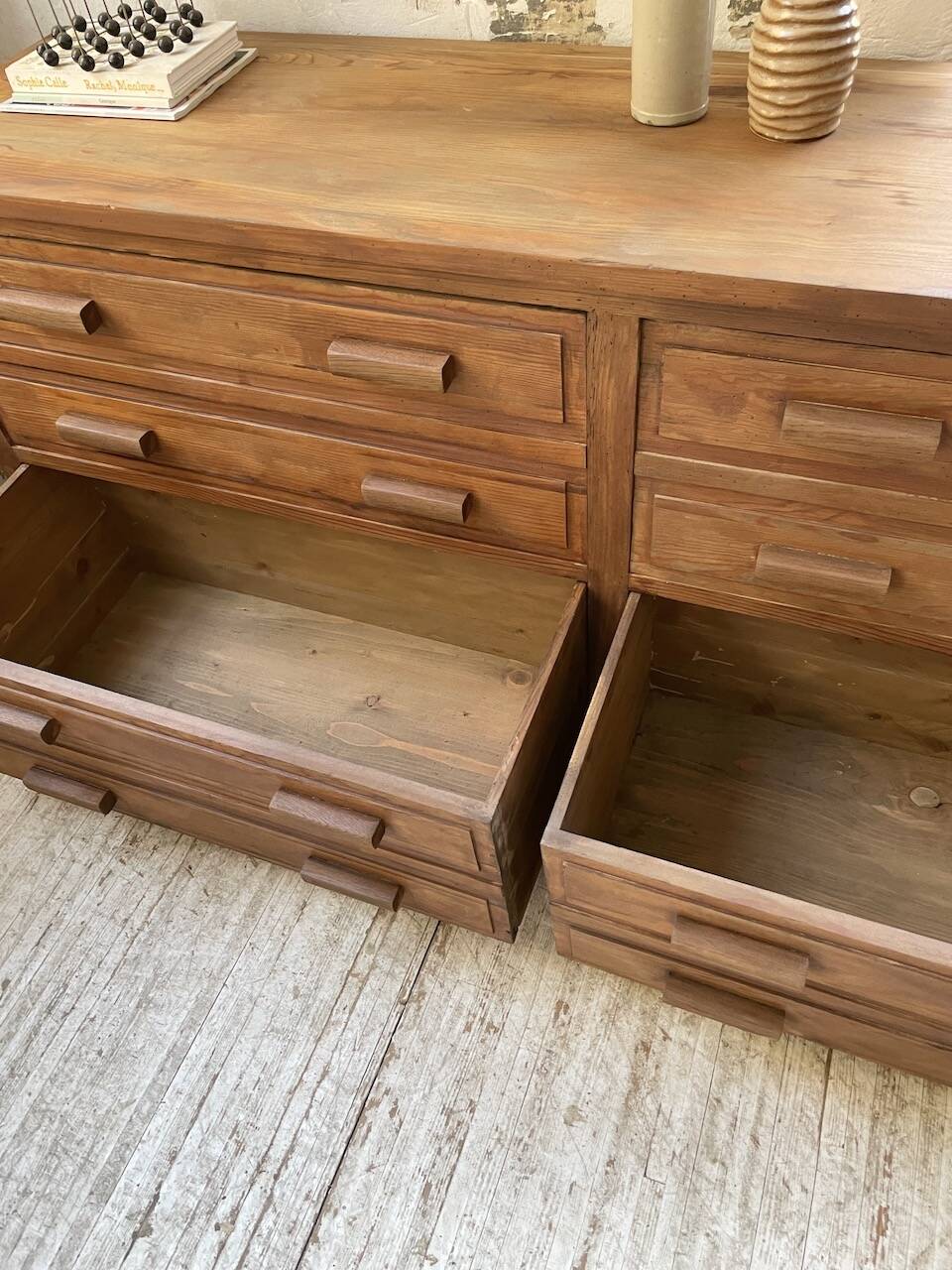 50s pitch pine haberdashery cabinet