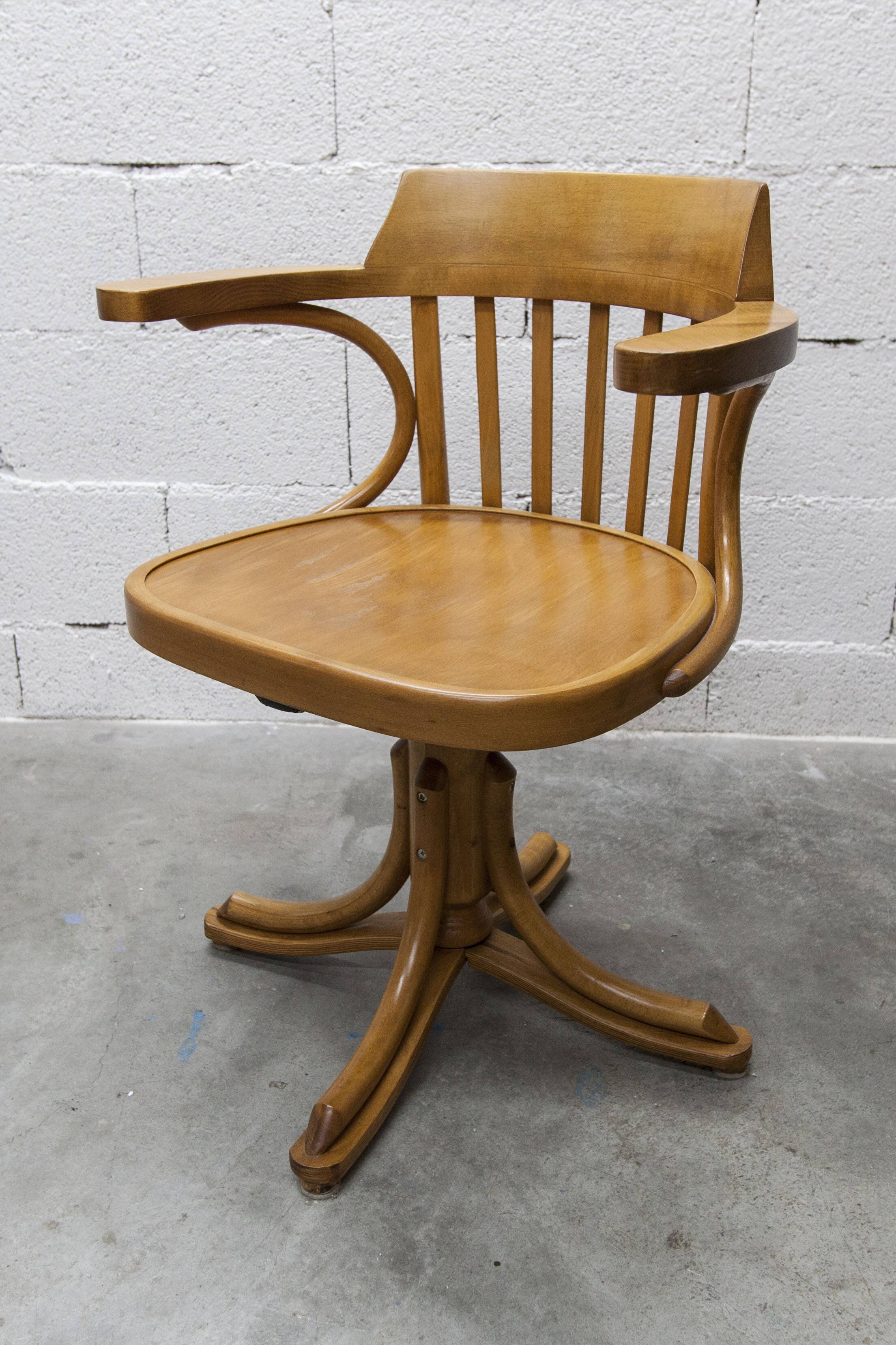 Scandinavian 1960s curved wood swivel office chair