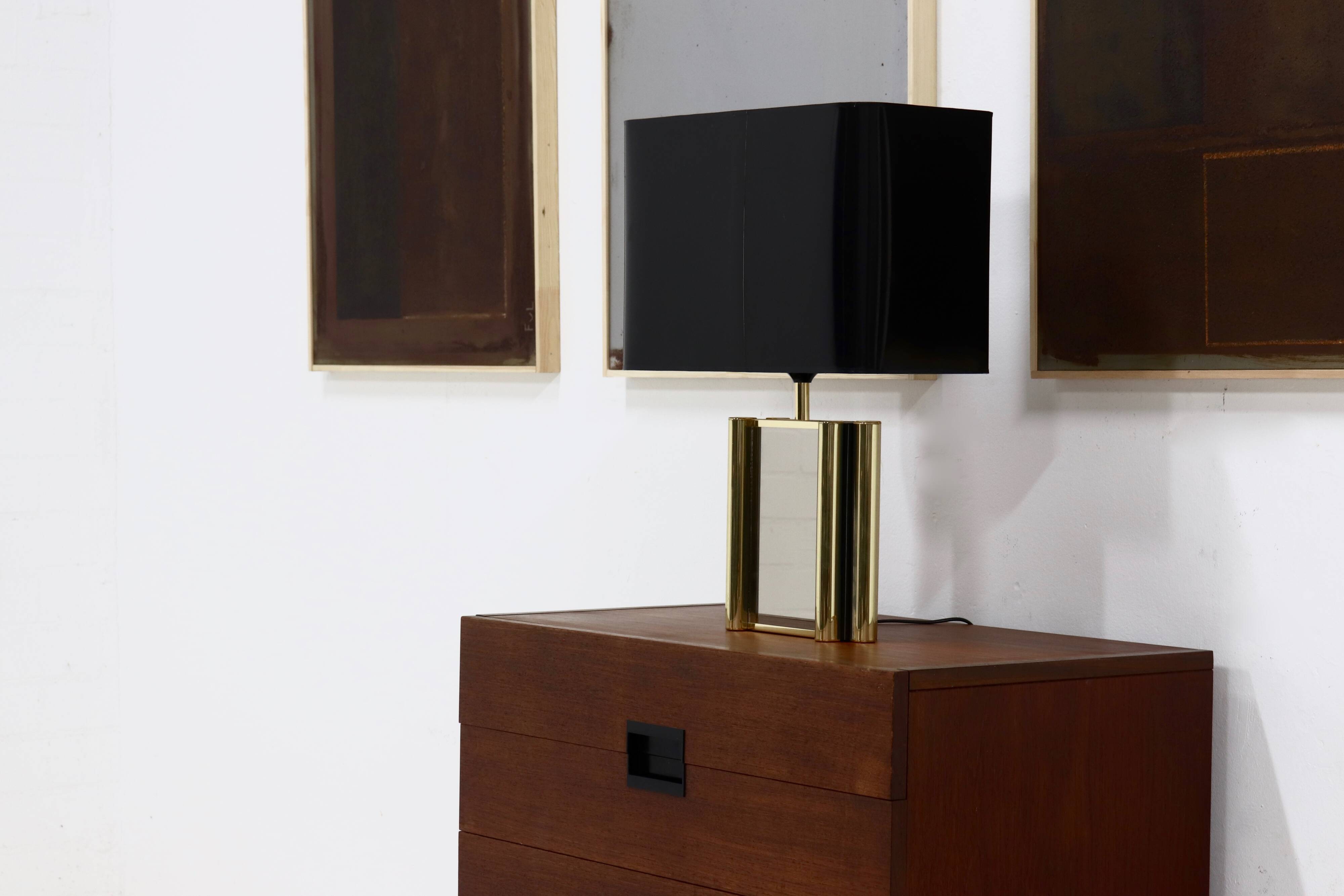 Large Belgian Table Lamp in mirror glass and Brass 1970s