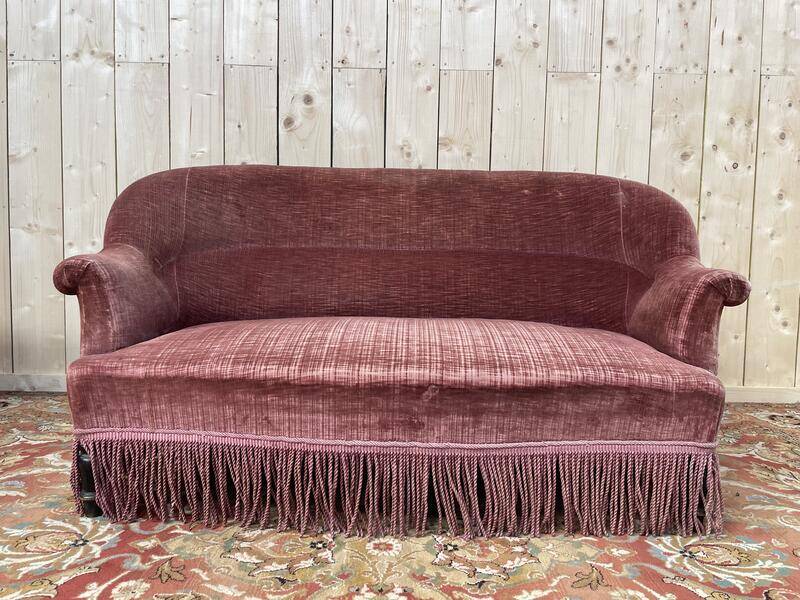 Canapé - Banquette Crapaud époque Napoléon III velours rose