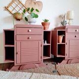 Pair of art deco bedside tables renovated Red ochre