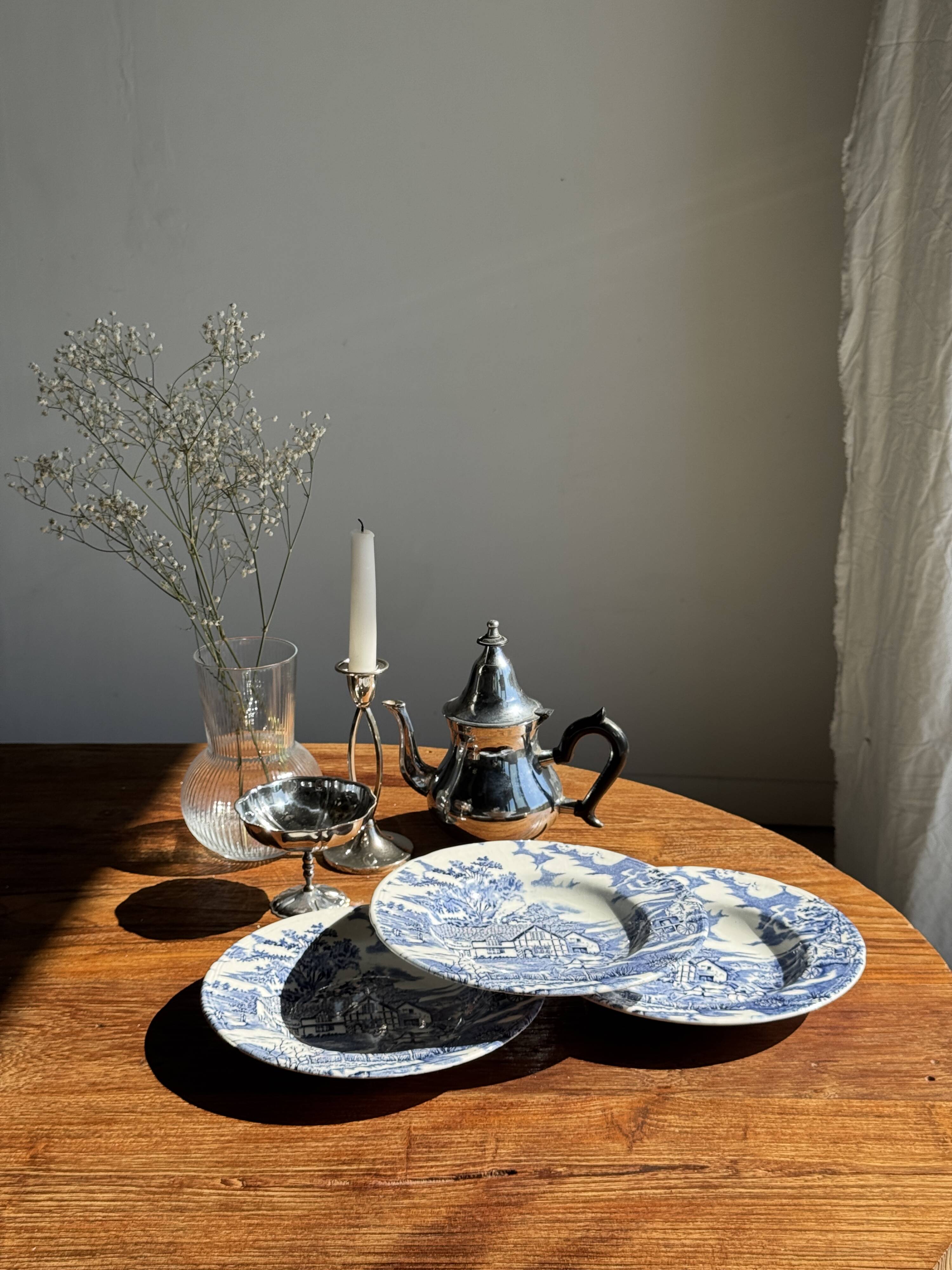 Lot de 5 assiettes anglaises bleues D23