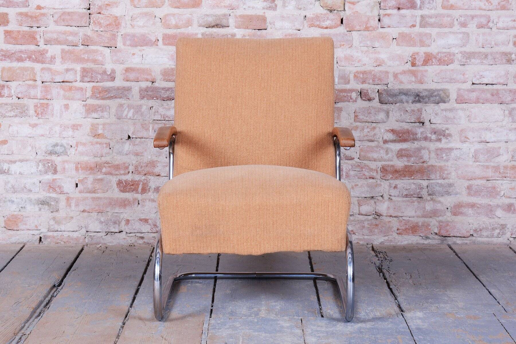 Bauhaus Armchair in Beech & Chrome attributed to Thonet, Czech, 1930s