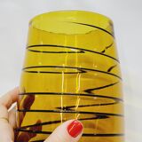 Vintage Murano Vase Mid Century Blown Glass Yellow Brown Spiral Style Ve
